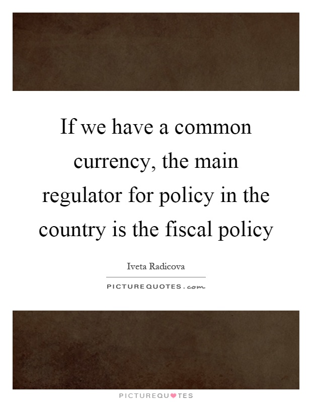 If we have a common currency, the main regulator for policy in the country is the fiscal policy Picture Quote #1