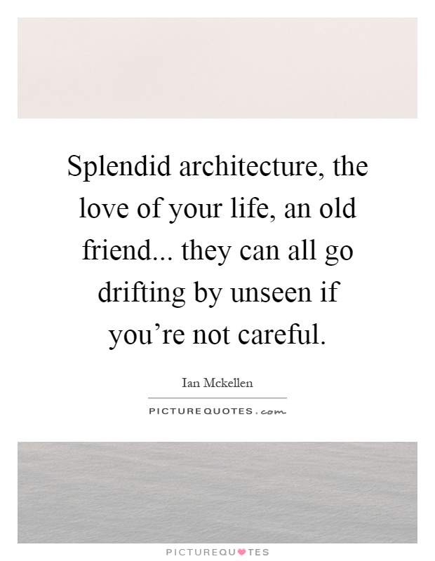 Splendid architecture, the love of your life, an old friend... they can all go drifting by unseen if you're not careful Picture Quote #1