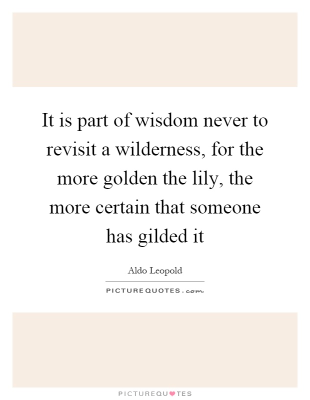 It is part of wisdom never to revisit a wilderness, for the more golden the lily, the more certain that someone has gilded it Picture Quote #1