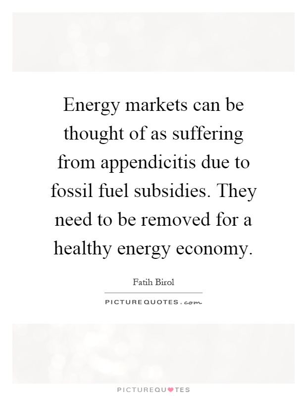 Energy markets can be thought of as suffering from appendicitis due to fossil fuel subsidies. They need to be removed for a healthy energy economy Picture Quote #1