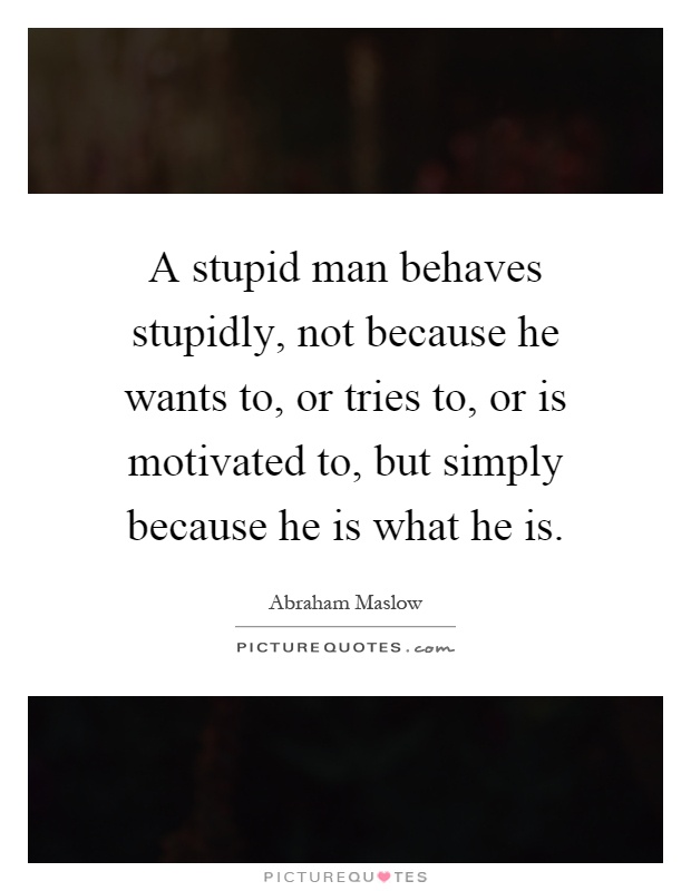 A stupid man behaves stupidly, not because he wants to, or tries to, or is motivated to, but simply because he is what he is Picture Quote #1