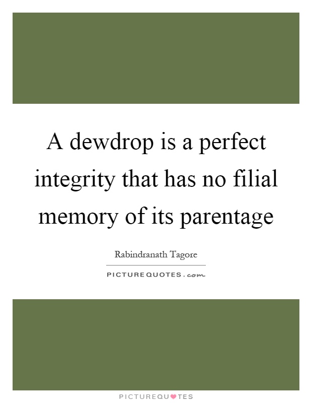 A dewdrop is a perfect integrity that has no filial memory of its parentage Picture Quote #1