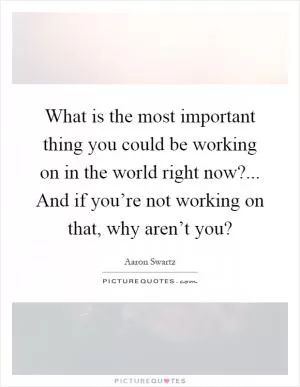 What is the most important thing you could be working on in the world right now?... And if you’re not working on that, why aren’t you? Picture Quote #1
