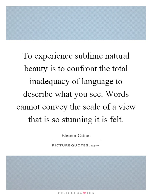 To experience sublime natural beauty is to confront the total inadequacy of language to describe what you see. Words cannot convey the scale of a view that is so stunning it is felt Picture Quote #1