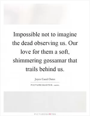 Impossible not to imagine the dead observing us. Our love for them a soft, shimmering gossamar that trails behind us Picture Quote #1
