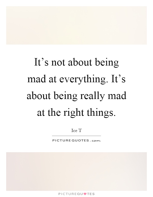 It's not about being mad at everything. It's about being really mad at the right things Picture Quote #1