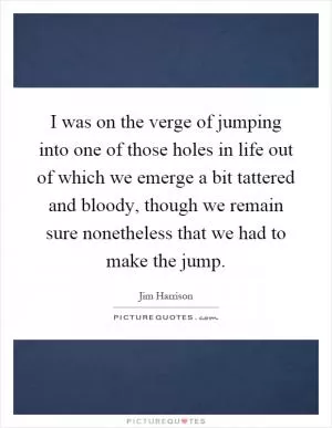 I was on the verge of jumping into one of those holes in life out of which we emerge a bit tattered and bloody, though we remain sure nonetheless that we had to make the jump Picture Quote #1