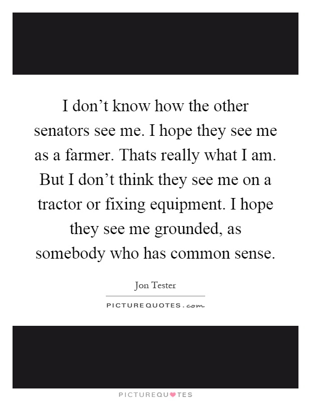 I don't know how the other senators see me. I hope they see me as a farmer. Thats really what I am. But I don't think they see me on a tractor or fixing equipment. I hope they see me grounded, as somebody who has common sense Picture Quote #1