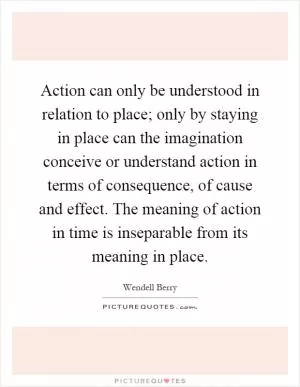 Action can only be understood in relation to place; only by staying in place can the imagination conceive or understand action in terms of consequence, of cause and effect. The meaning of action in time is inseparable from its meaning in place Picture Quote #1