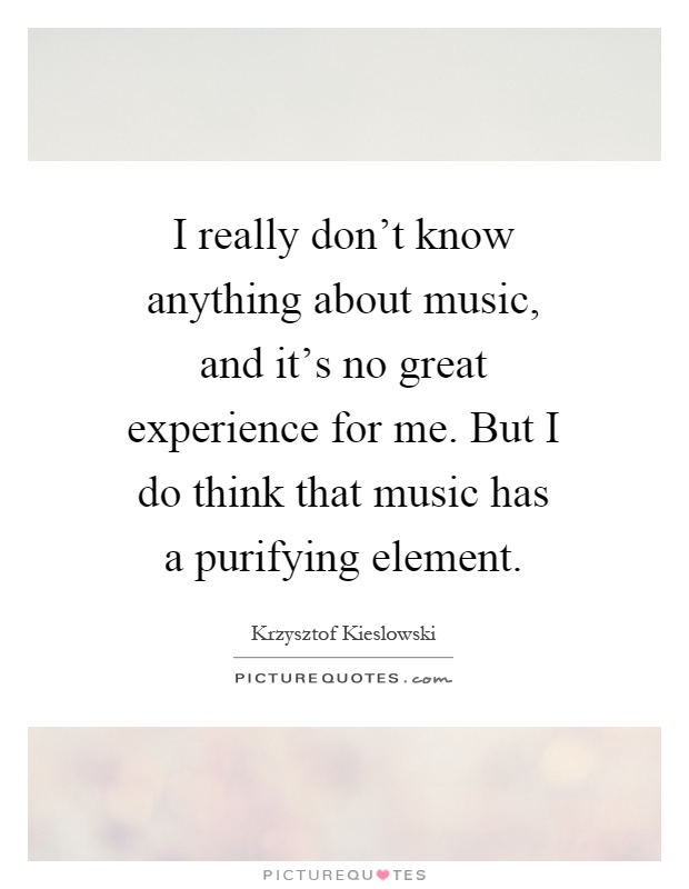 I really don't know anything about music, and it's no great experience for me. But I do think that music has a purifying element Picture Quote #1