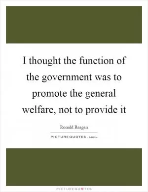 I thought the function of the government was to promote the general welfare, not to provide it Picture Quote #1