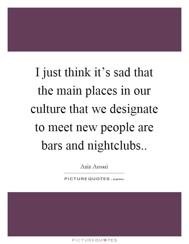 I just think it's sad that the main places in our culture that we designate to meet new people are bars and nightclubs Picture Quote #1