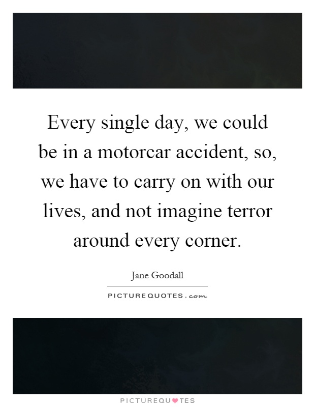 Every single day, we could be in a motorcar accident, so, we have to carry on with our lives, and not imagine terror around every corner Picture Quote #1