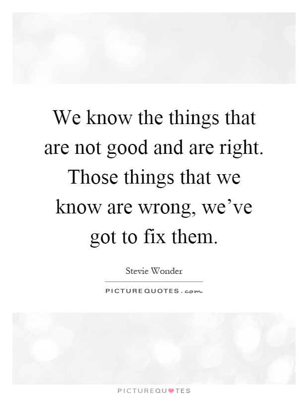 We know the things that are not good and are right. Those things that we know are wrong, we've got to fix them Picture Quote #1
