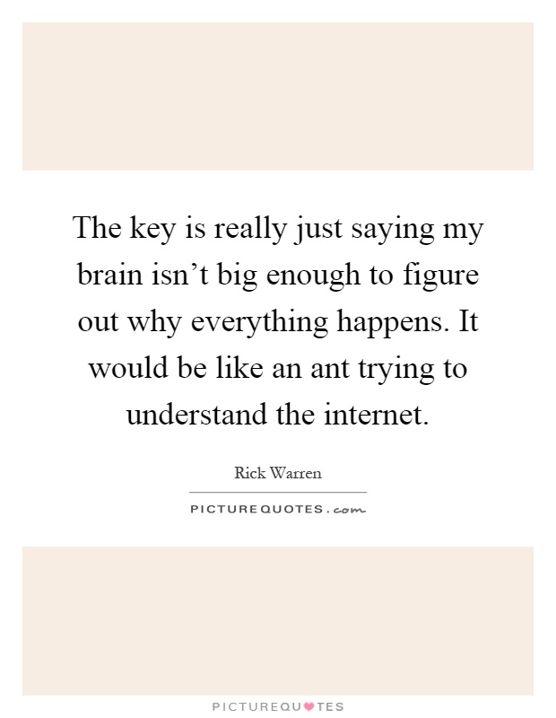 The key is really just saying my brain isn't big enough to figure out why everything happens. It would be like an ant trying to understand the internet Picture Quote #1