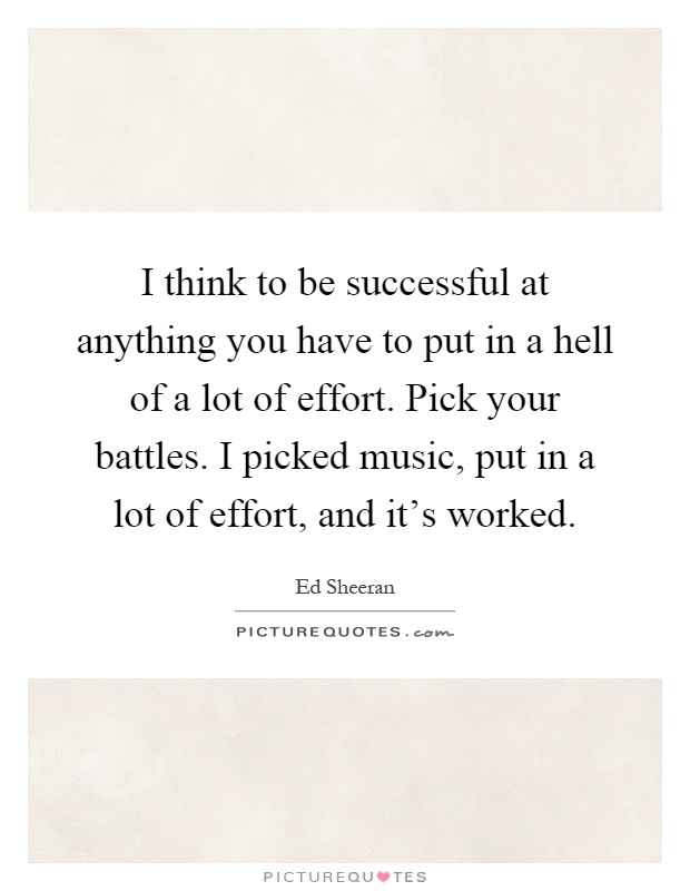 I think to be successful at anything you have to put in a hell of a lot of effort. Pick your battles. I picked music, put in a lot of effort, and it's worked Picture Quote #1