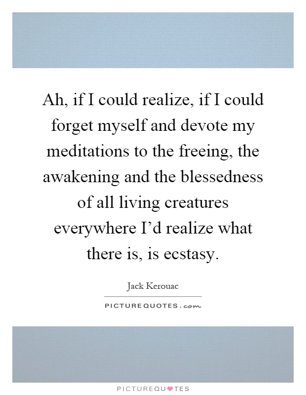 Ah, if I could realize, if I could forget myself and devote my meditations to the freeing, the awakening and the blessedness of all living creatures everywhere I'd realize what there is, is ecstasy Picture Quote #1