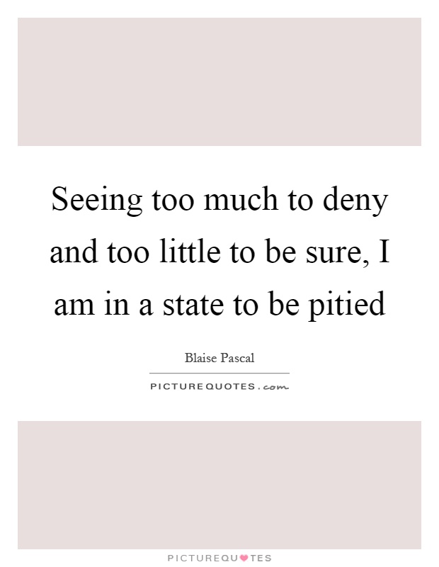 Seeing too much to deny and too little to be sure, I am in a state to be pitied Picture Quote #1