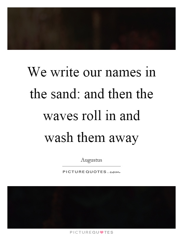 We write our names in the sand: and then the waves roll in and wash them away Picture Quote #1