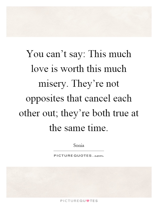 You can't say: This much love is worth this much misery. They're not opposites that cancel each other out; they're both true at the same time Picture Quote #1