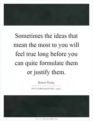 Sometimes the ideas that mean the most to you will feel true long before you can quite formulate them or justify them Picture Quote #1