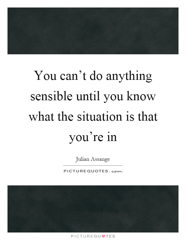 You can't do anything sensible until you know what the situation is that you're in Picture Quote #1