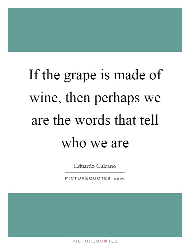 If the grape is made of wine, then perhaps we are the words that tell who we are Picture Quote #1