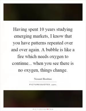 Having spent 10 years studying emerging markets, I know that you have patterns repeated over and over again. A bubble is like a fire which needs oxygen to continue... when you see there is no oxygen, things change Picture Quote #1