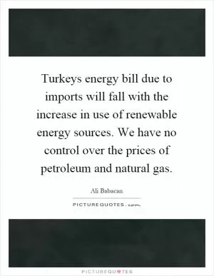 Turkeys energy bill due to imports will fall with the increase in use of renewable energy sources. We have no control over the prices of petroleum and natural gas Picture Quote #1