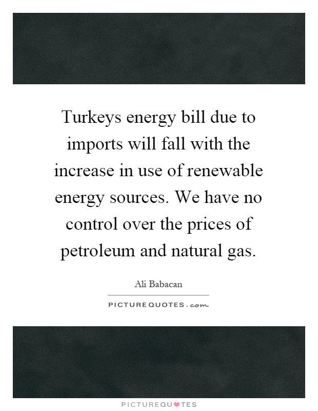 Turkeys energy bill due to imports will fall with the increase in use of renewable energy sources. We have no control over the prices of petroleum and natural gas Picture Quote #1