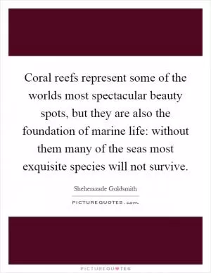 Coral reefs represent some of the worlds most spectacular beauty spots, but they are also the foundation of marine life: without them many of the seas most exquisite species will not survive Picture Quote #1