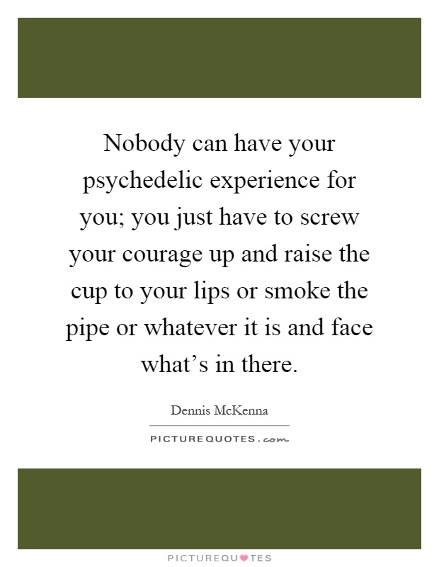 Nobody can have your psychedelic experience for you; you just have to screw your courage up and raise the cup to your lips or smoke the pipe or whatever it is and face what's in there Picture Quote #1