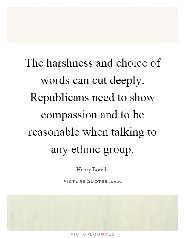 The harshness and choice of words can cut deeply. Republicans need to show compassion and to be reasonable when talking to any ethnic group Picture Quote #1