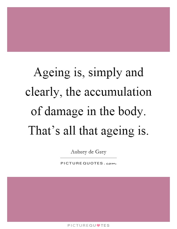 Ageing is, simply and clearly, the accumulation of damage in the body. That's all that ageing is Picture Quote #1
