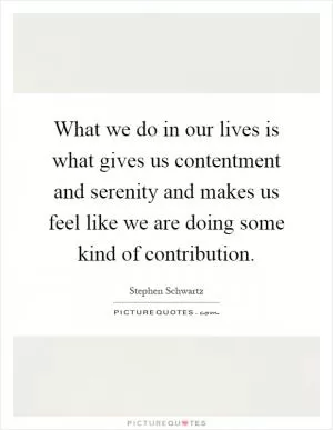 What we do in our lives is what gives us contentment and serenity and makes us feel like we are doing some kind of contribution Picture Quote #1