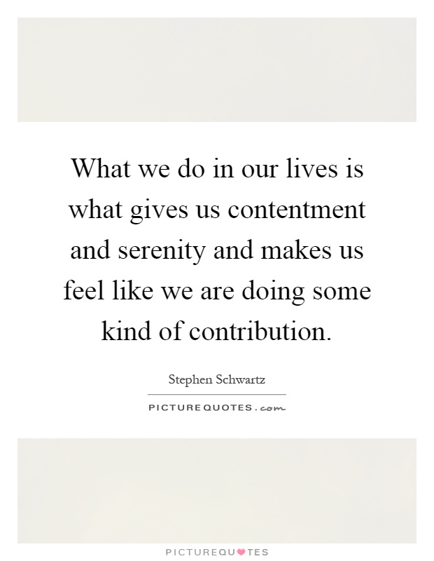 What we do in our lives is what gives us contentment and serenity and makes us feel like we are doing some kind of contribution Picture Quote #1