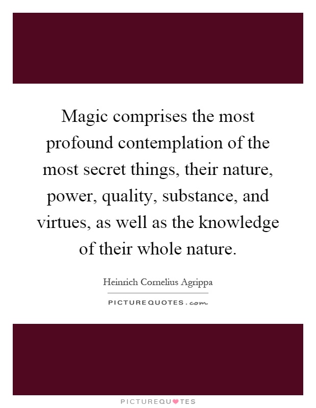 Magic comprises the most profound contemplation of the most secret things, their nature, power, quality, substance, and virtues, as well as the knowledge of their whole nature Picture Quote #1