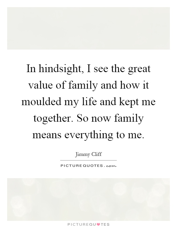In hindsight, I see the great value of family and how it moulded my life and kept me together. So now family means everything to me Picture Quote #1