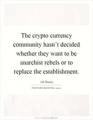 The crypto currency community hasn’t decided whether they want to be anarchist rebels or to replace the establishment Picture Quote #1