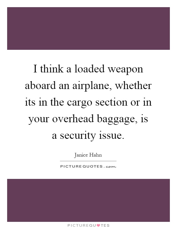 I think a loaded weapon aboard an airplane, whether its in the cargo section or in your overhead baggage, is a security issue Picture Quote #1