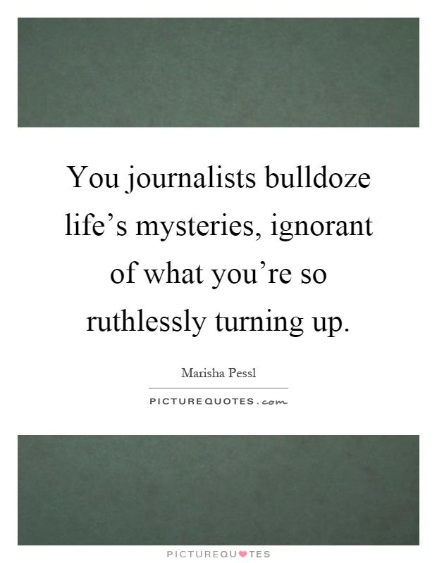 You journalists bulldoze life's mysteries, ignorant of what you're so ruthlessly turning up Picture Quote #1