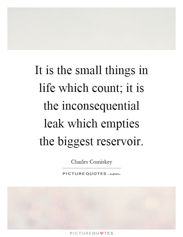 It is the small things in life which count; it is the inconsequential leak which empties the biggest reservoir Picture Quote #1