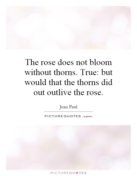 The rose does not bloom without thorns. True: but would that the thorns did out outlive the rose Picture Quote #1