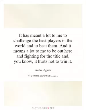It has meant a lot to me to challenge the best players in the world and to beat them. And it means a lot to me to be out here and fighting for the title and, you know, it hurts not to win it Picture Quote #1