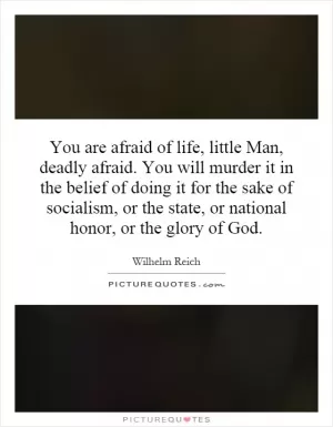 You are afraid of life, little Man, deadly afraid. You will murder it in the belief of doing it for the sake of socialism, or the state, or national honor, or the glory of God Picture Quote #1
