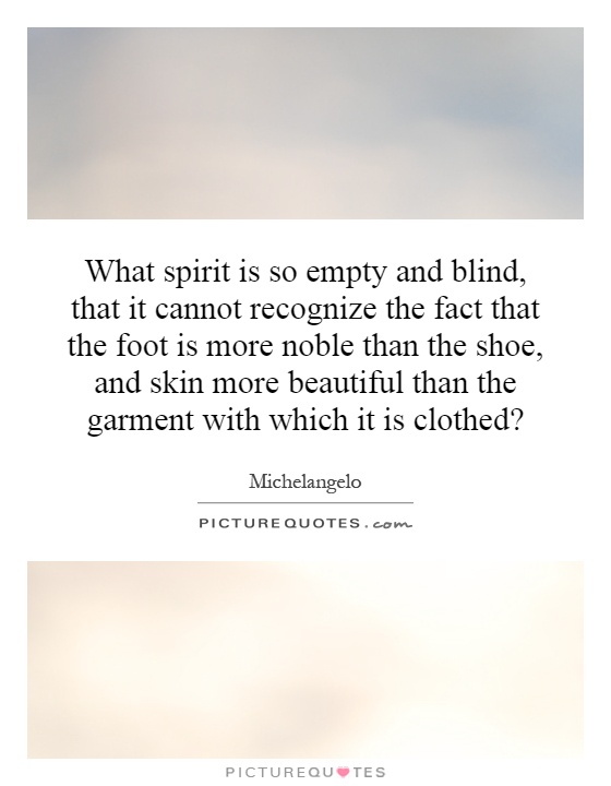 What spirit is so empty and blind, that it cannot recognize the fact that the foot is more noble than the shoe, and skin more beautiful than the garment with which it is clothed? Picture Quote #1
