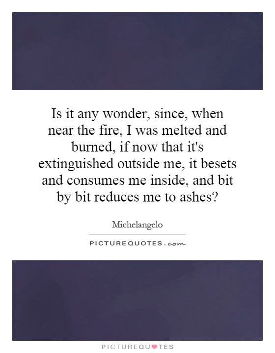 Is it any wonder, since, when near the fire, I was melted and burned, if now that it's extinguished outside me, it besets and consumes me inside, and bit by bit reduces me to ashes? Picture Quote #1