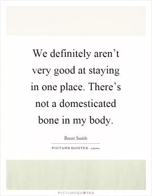 We definitely aren’t very good at staying in one place. There’s not a domesticated bone in my body Picture Quote #1
