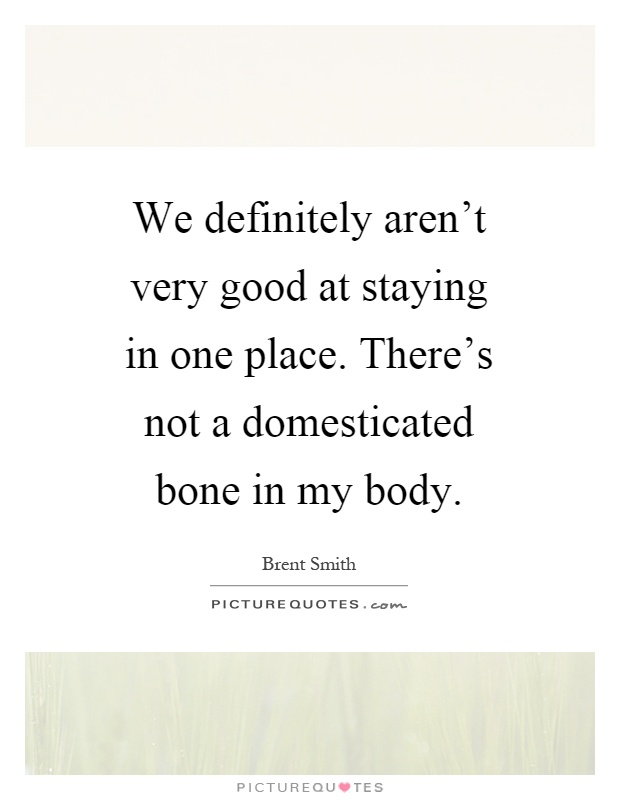 We definitely aren't very good at staying in one place. There's not a domesticated bone in my body Picture Quote #1