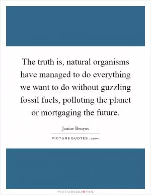 The truth is, natural organisms have managed to do everything we want to do without guzzling fossil fuels, polluting the planet or mortgaging the future Picture Quote #1